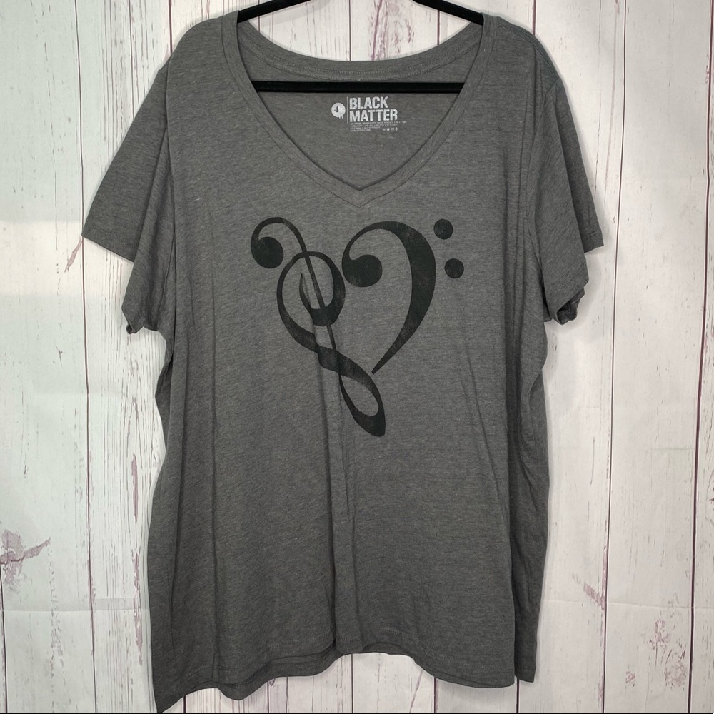 Black Matter Gray V-Neck Music Heart Graphic Tee - Women